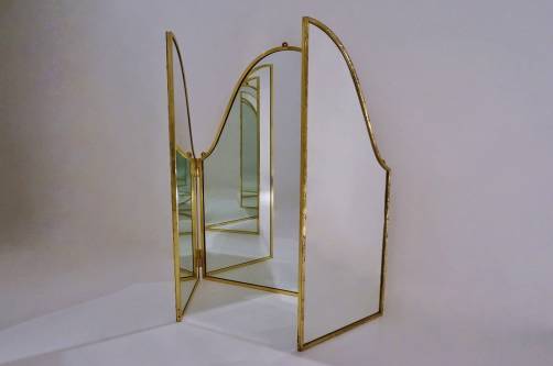 Tri fold mirror for wall/dressing bronze Neoclassical, 1950`s ca, French